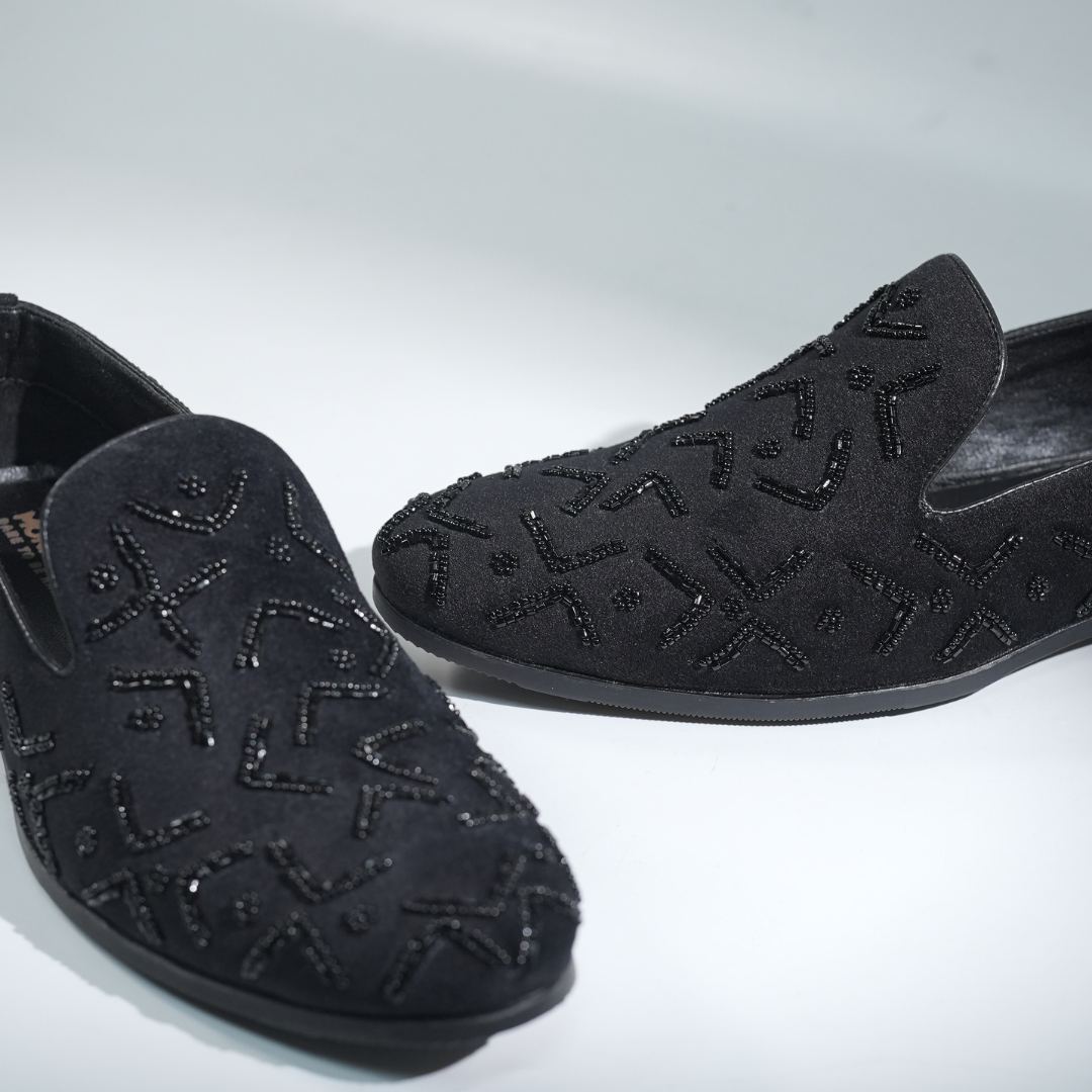 Monkstory Gala Beaded Slip-Ons – Black