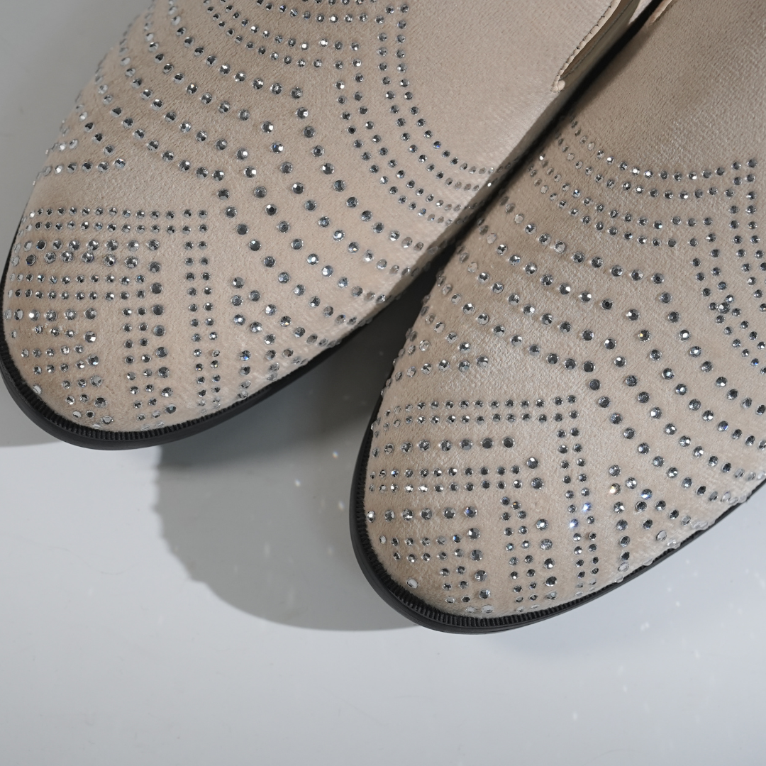 Monkstory Cascade Crystal Slip-Ons – Beige