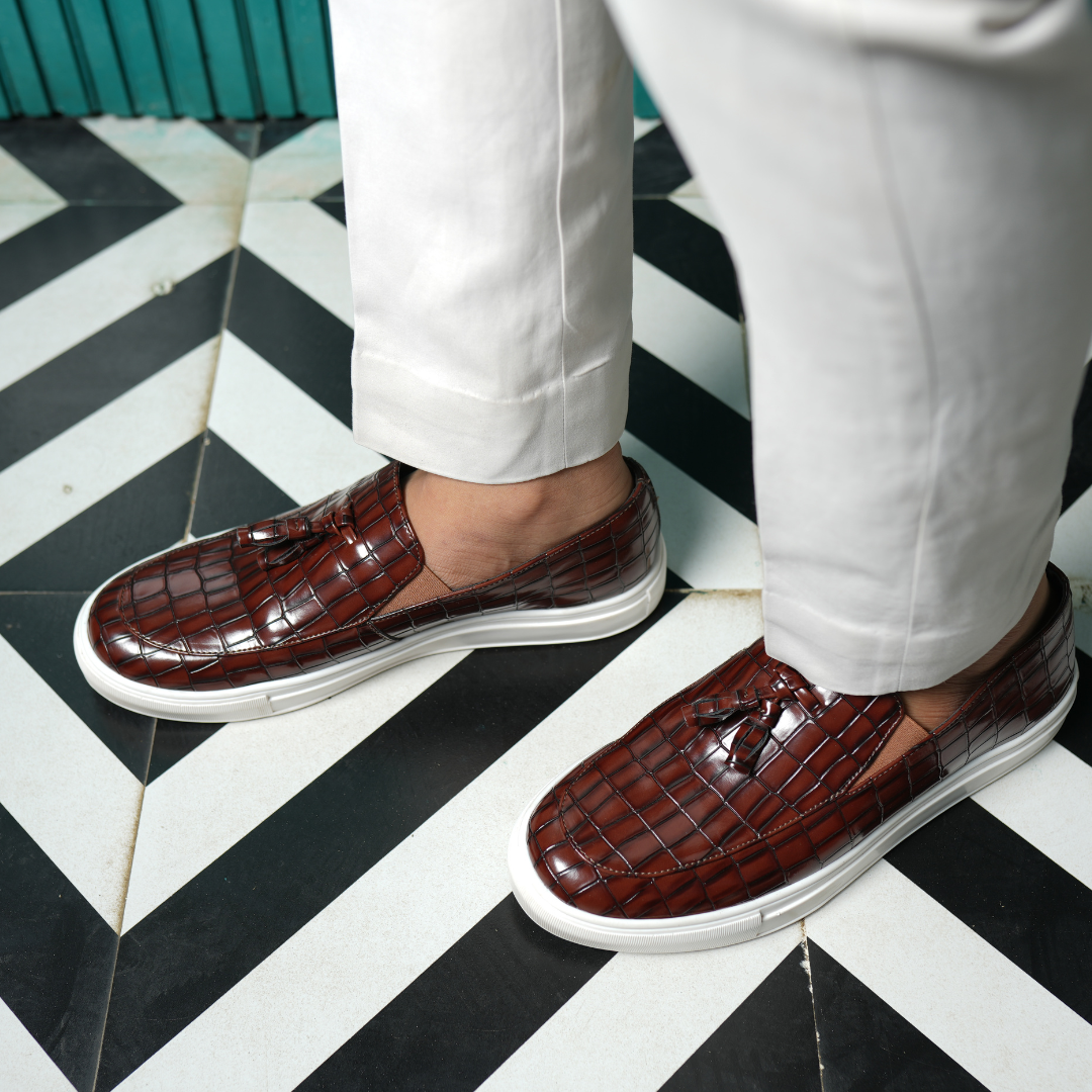 Monkstory Chic Croc Sneakers - Deep Burgundy