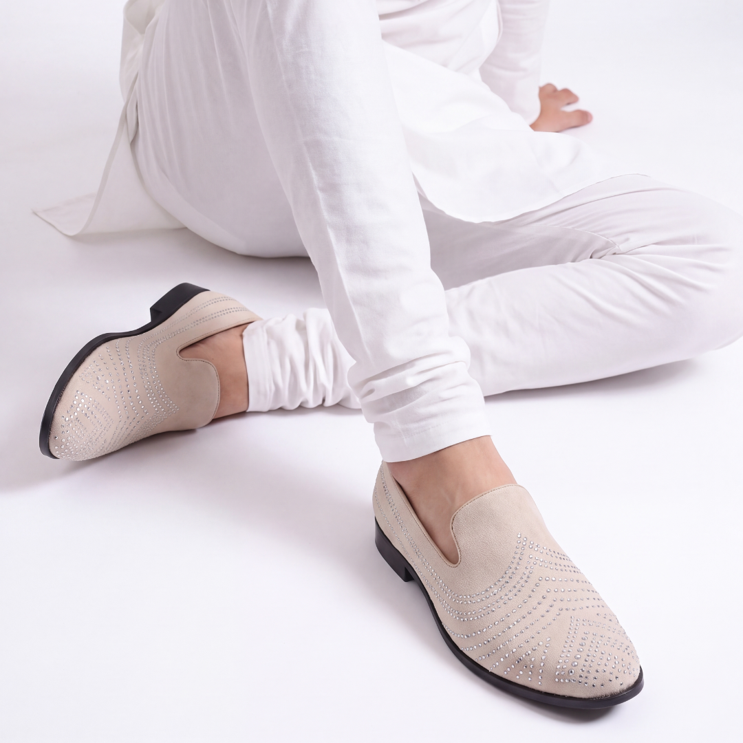 Monkstory Cascade Crystal Slip-Ons – Beige