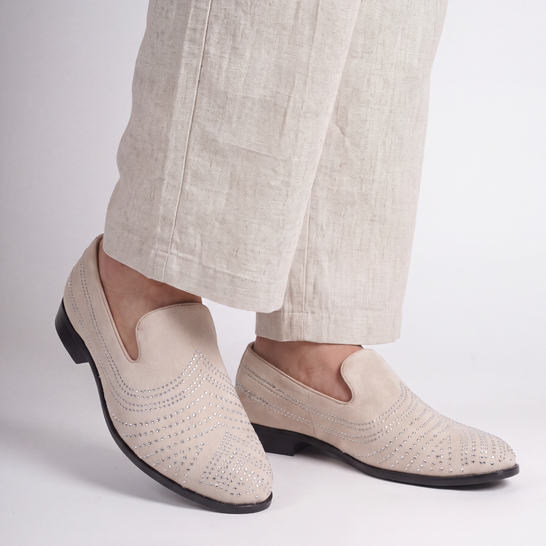 Monkstory Cascade Crystal Slip-Ons – Beige