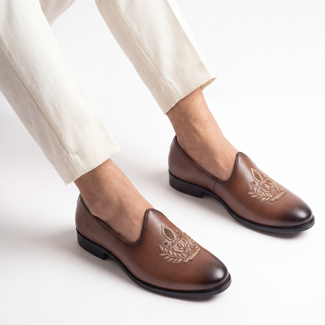 Monkstory Legacy Embroidered Mojaris – Tan