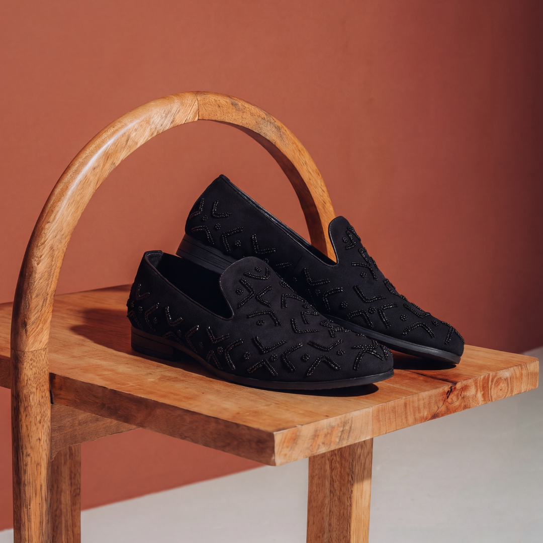 Monkstory Gala Beaded Slip-Ons – Black