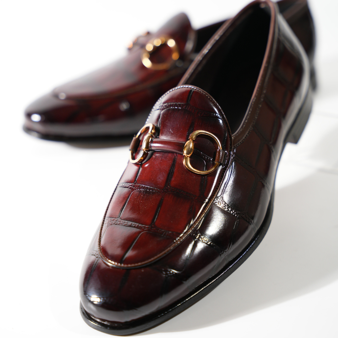 Monkstory Horsebit Smart Croc-Effect Slip-Ons – Burgundy