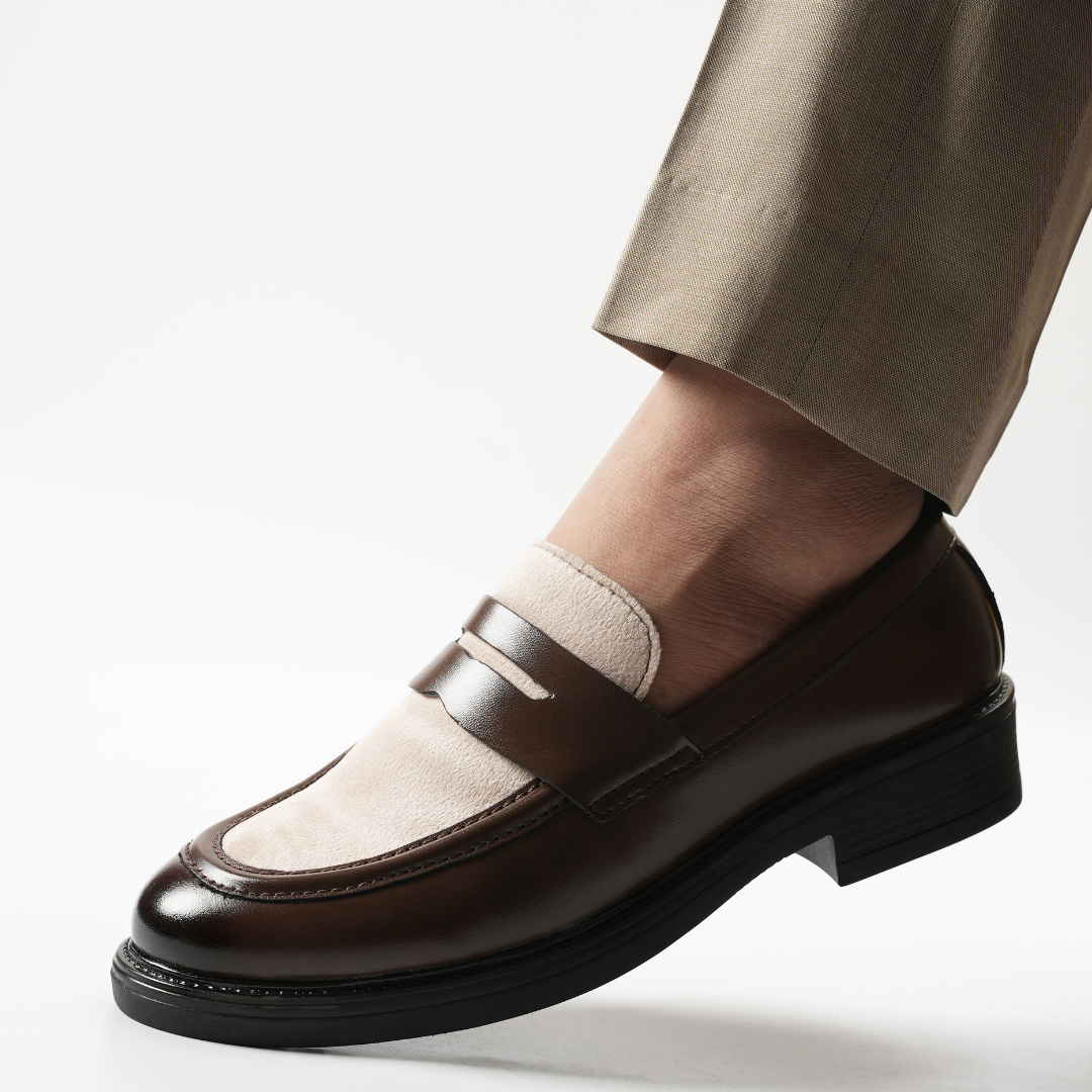 Monkstory Cosmopolitan Contrast Penny Loafers - Brown/Beige