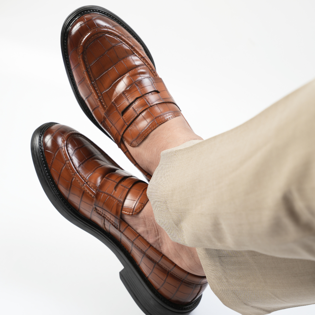 Monkstory Cosmopolitan Croco Penny Loafers - Burnish Tan