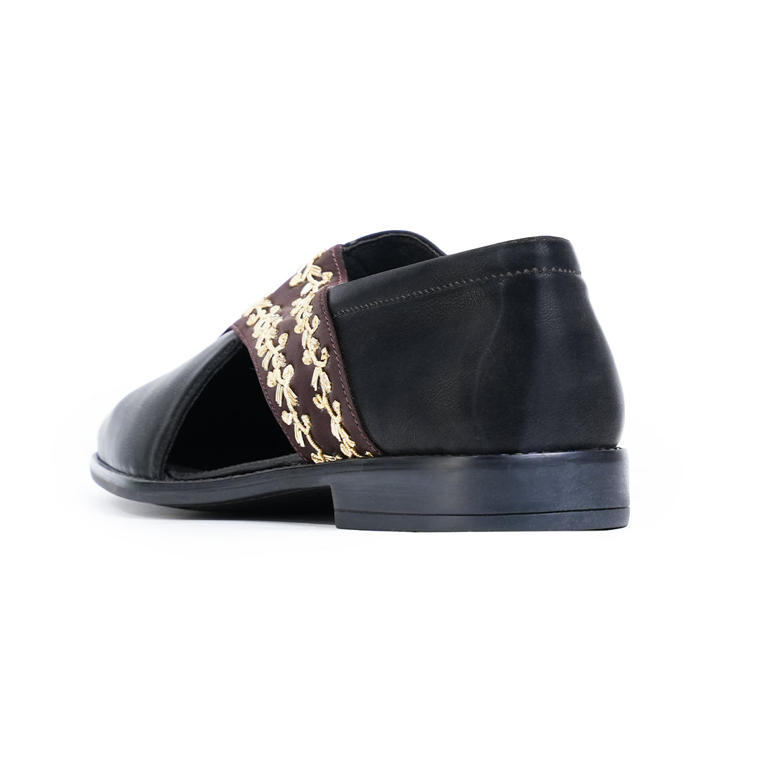 Monkstory Two Tone Embroidered Nawabi Sandals - Black/Brown