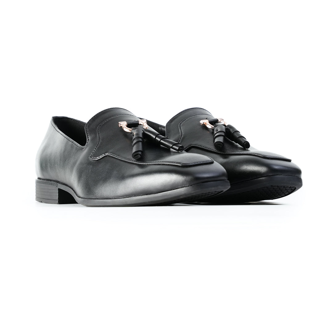 Monkstory Tassel Loafers with Rose-Gold Bit – Black