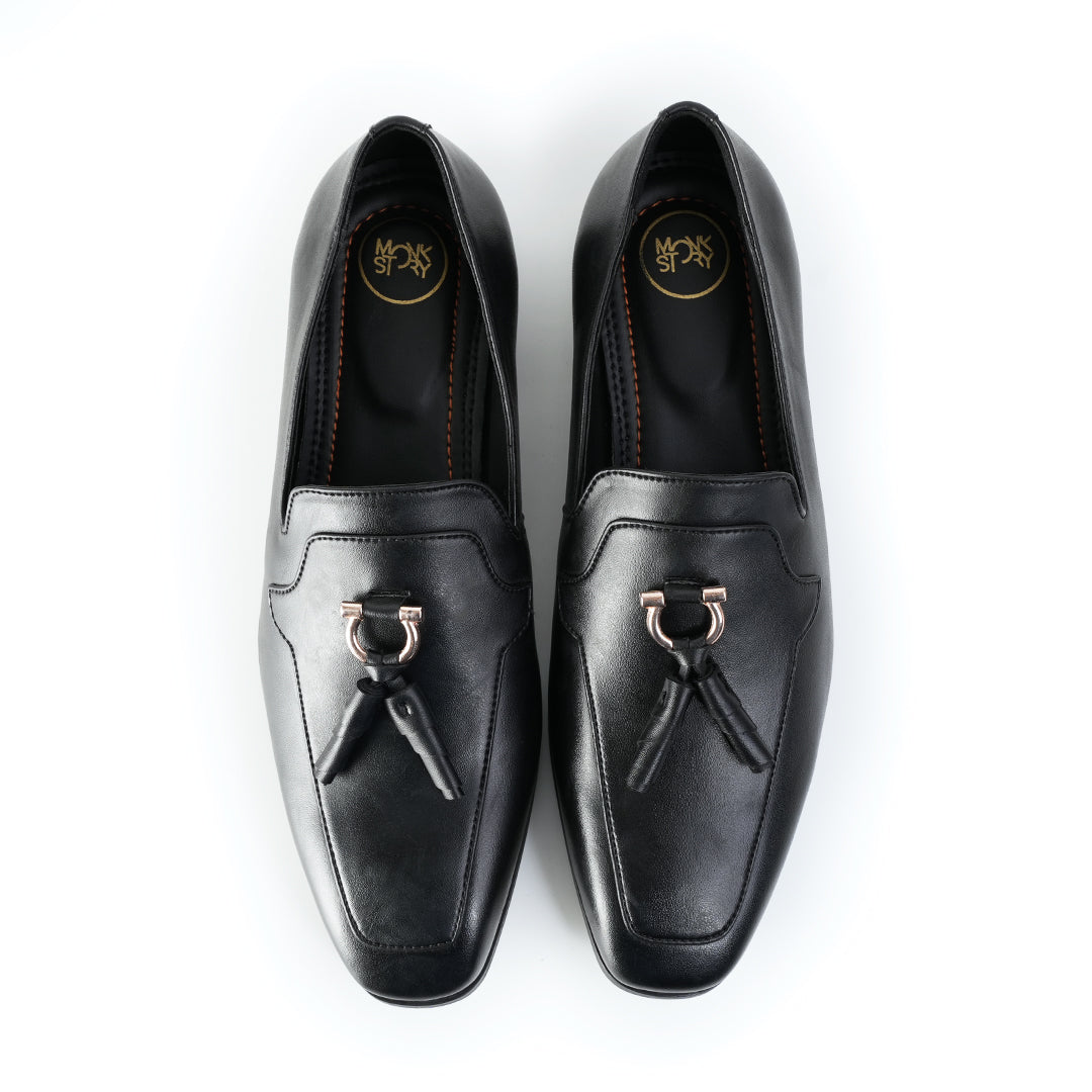 Monkstory Tassel Loafers with Rose-Gold Bit – Black