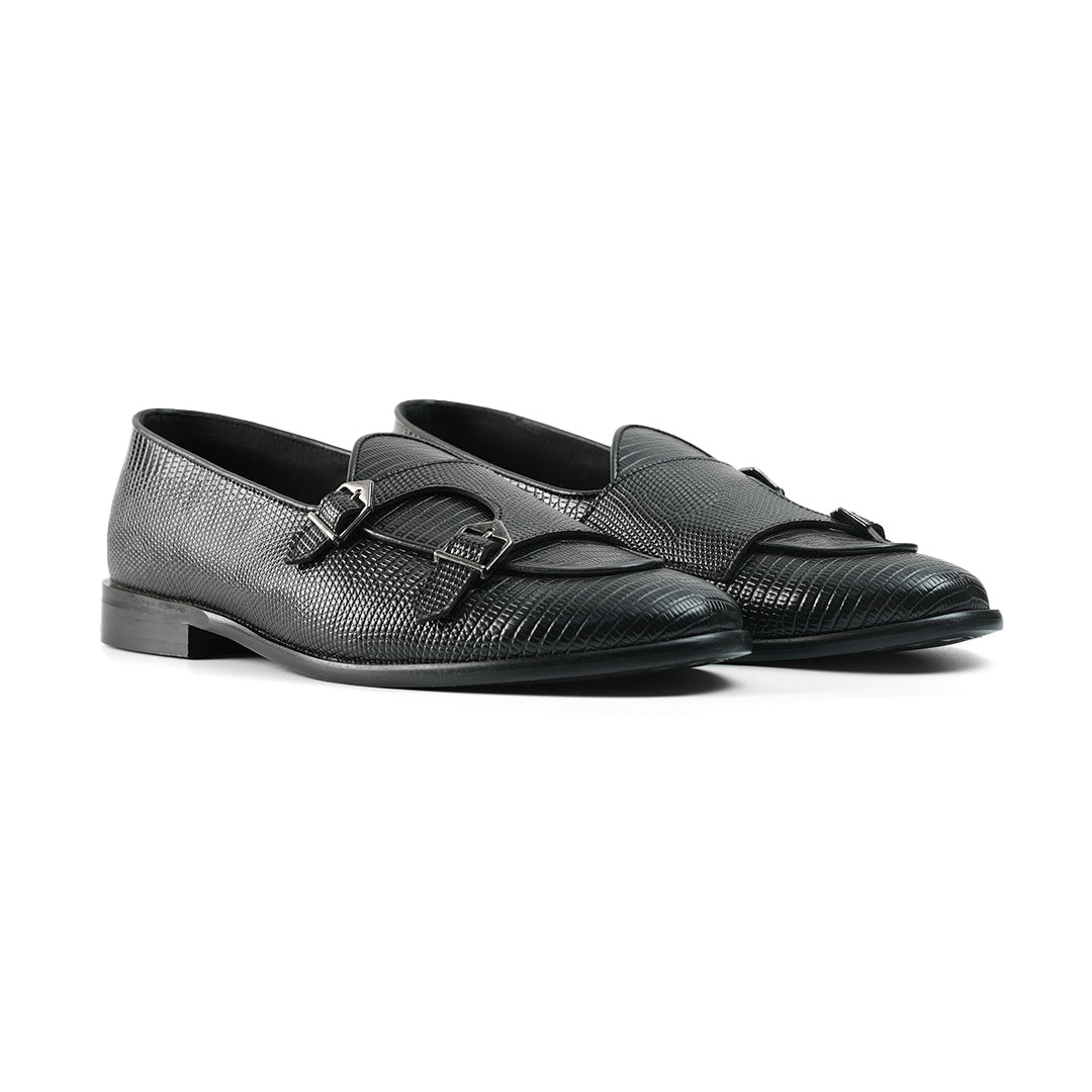 Monkstory Eclecta Textured Double Monk Slip Ons - Black