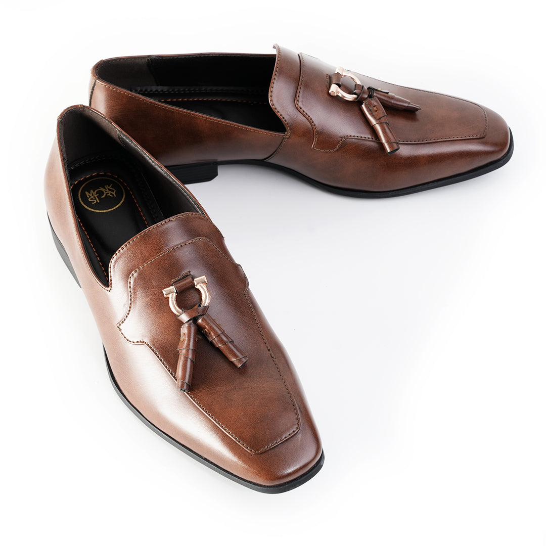 Monkstory Tassel Loafers with Rose-Gold Bit – Brown