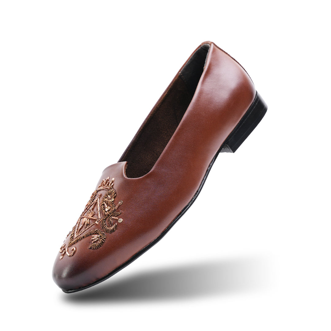 Monkstory Classic Embroidered Mojari Brown