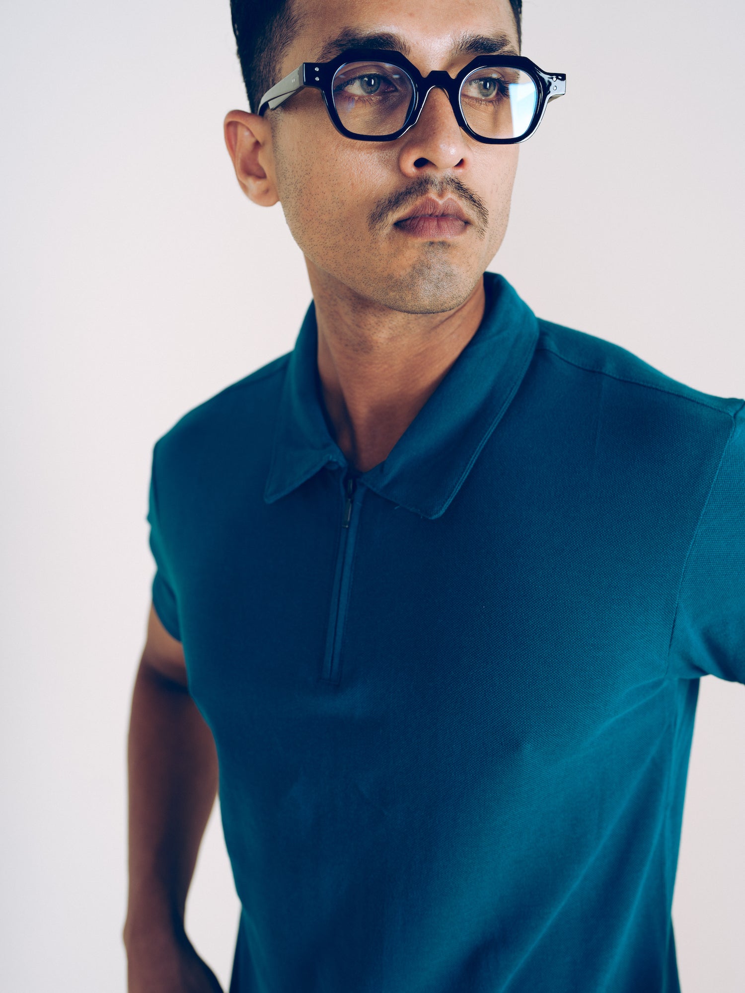 Monkstory Bamboo Cotton Zip-Polo Tee - Teal