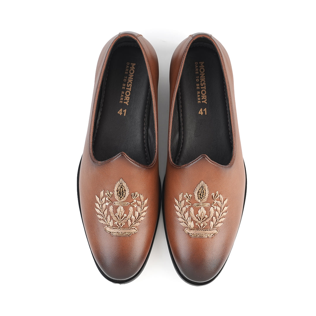 Monkstory Legacy Embroidered Mojaris – Tan