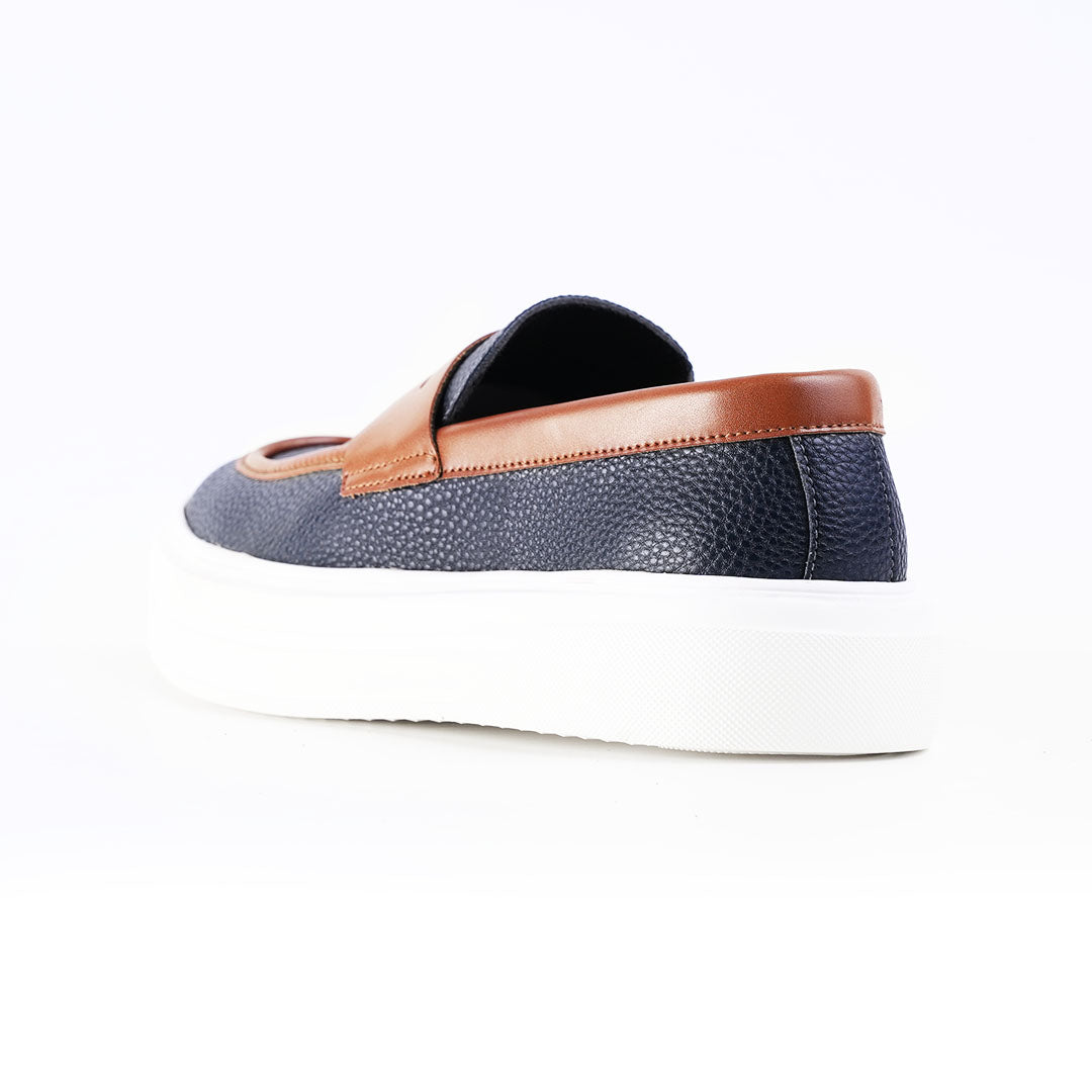 Monkstory Dual Tone Chunky Luxe Slip-On Sneakers - Midnight Blue/Tan