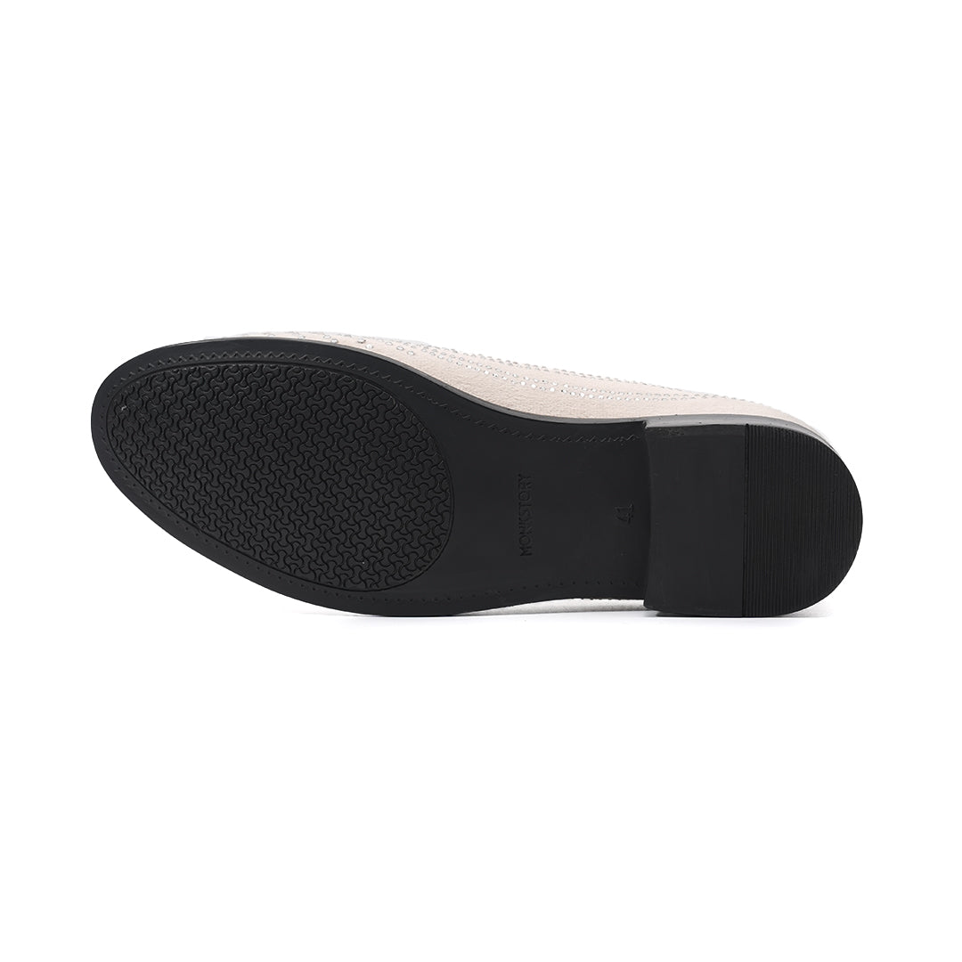 Monkstory Cascade Crystal Slip-Ons – Beige