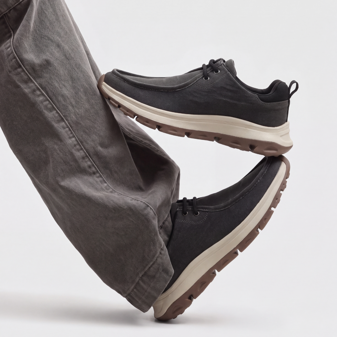 Monkstory Gravity Lift Washed Canvas Moc Toe Sneakers – Charcoal Grey