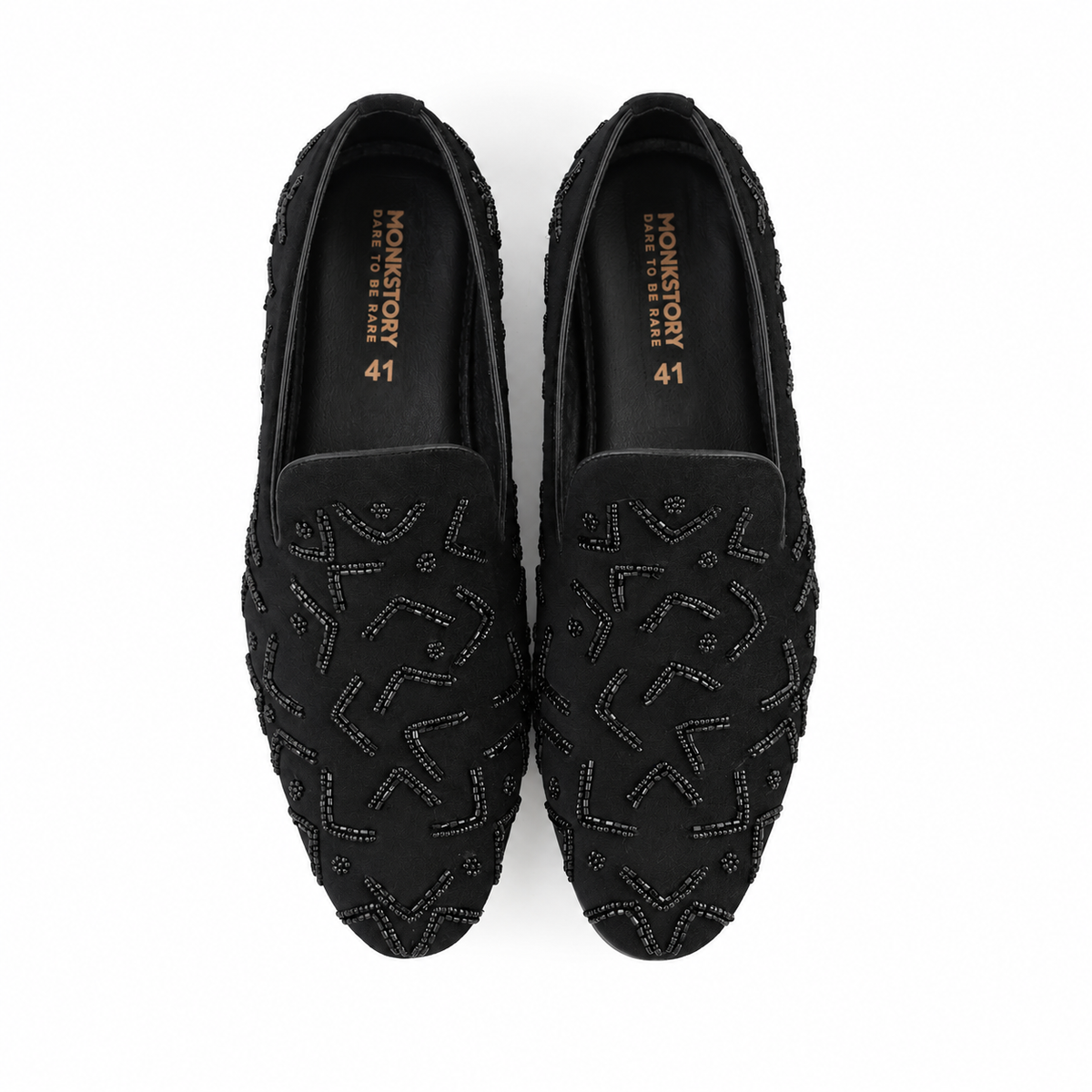 Monkstory Gala Beaded Slip-Ons – Black