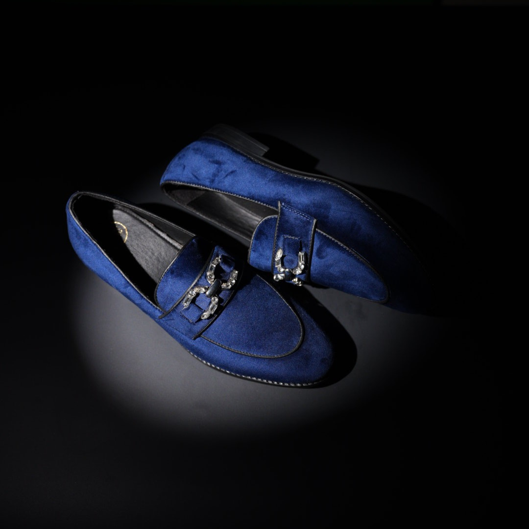 Monkstory Velvet Crystal Bit Loafers – Royal Blue