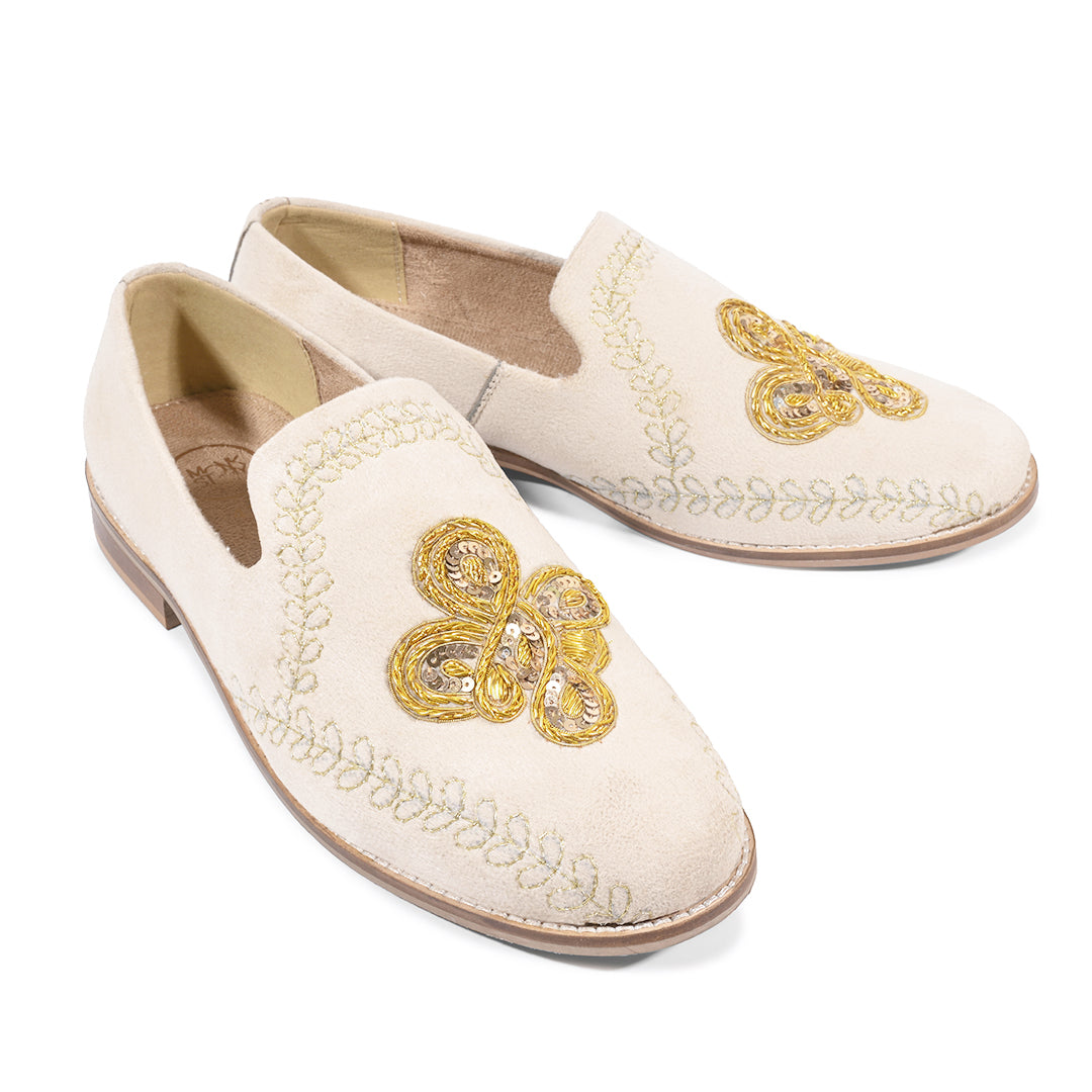 Monkstory Embroidered Slip-ons - Beige