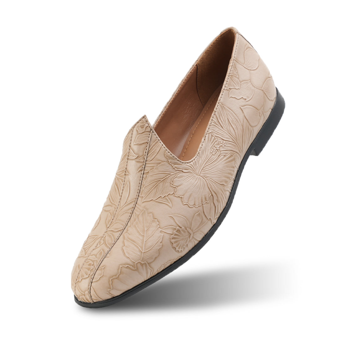 Monkstory Floral Mojari Beige1