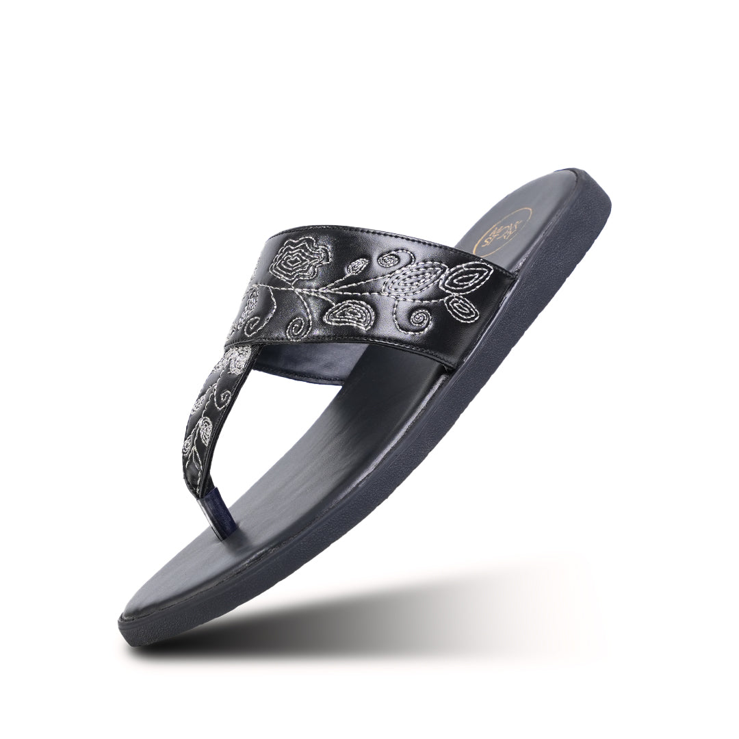 T-Rad Intricate Floral Embroidery Sandals - Black