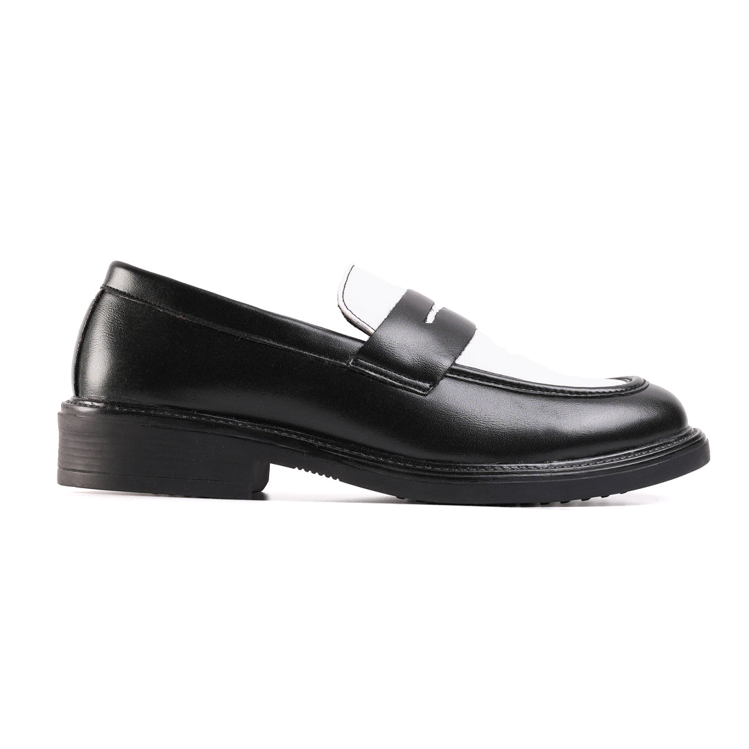 Monkstory Cosmopolitan Contrast Penny Loafers - Black/White