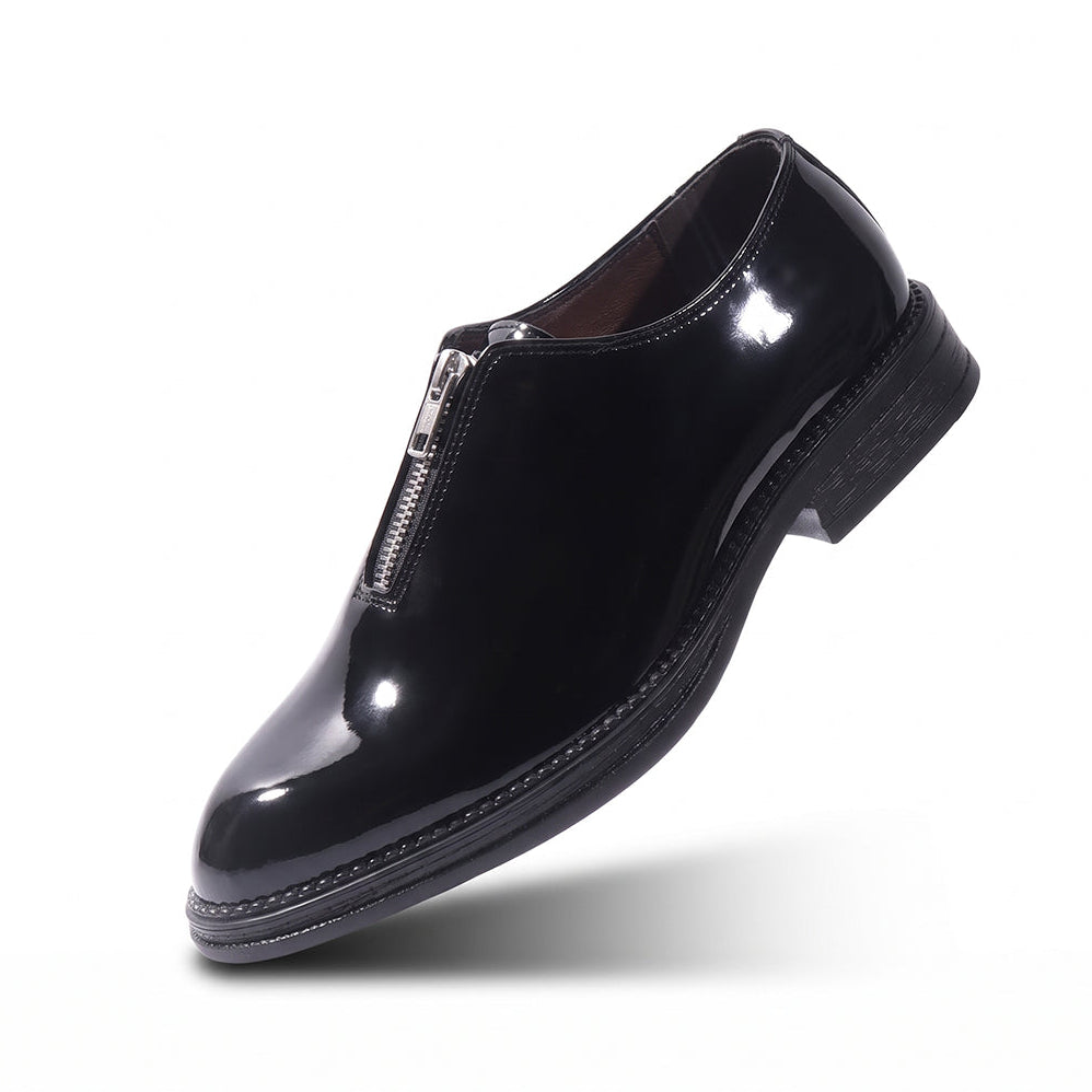 Monkstory Atelier 1937 Zip Up Glossy Oxford Slip-Ons – Black