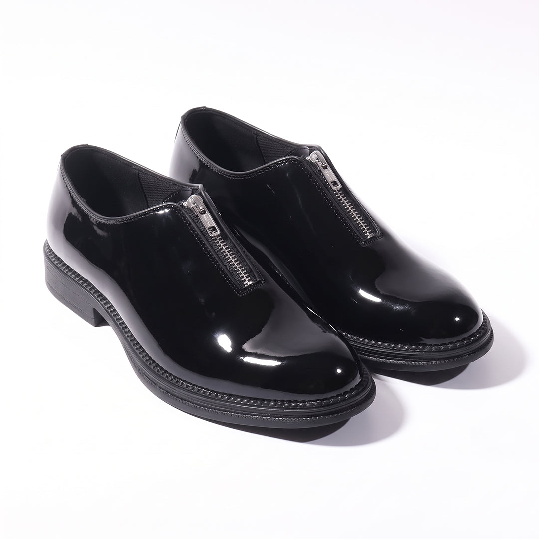 Monkstory Atelier 1937 Zip Up Glossy Oxford Slip-Ons – Black