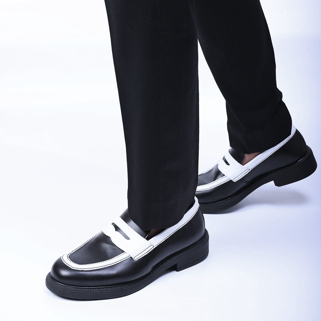 Monkstory Cosmopolitan Noir Penny Loafers - Black/White