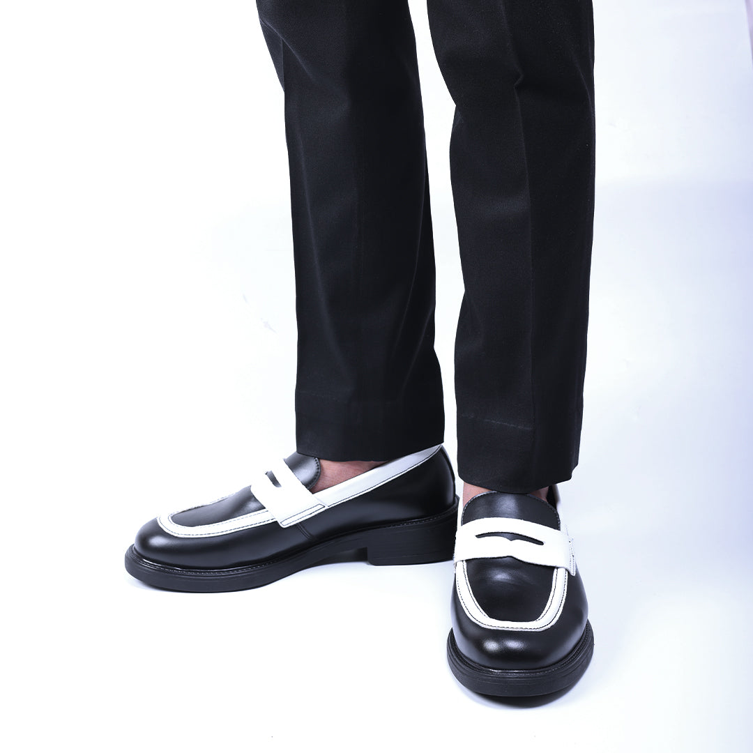Monkstory Cosmopolitan Noir Penny Loafers - Black/White