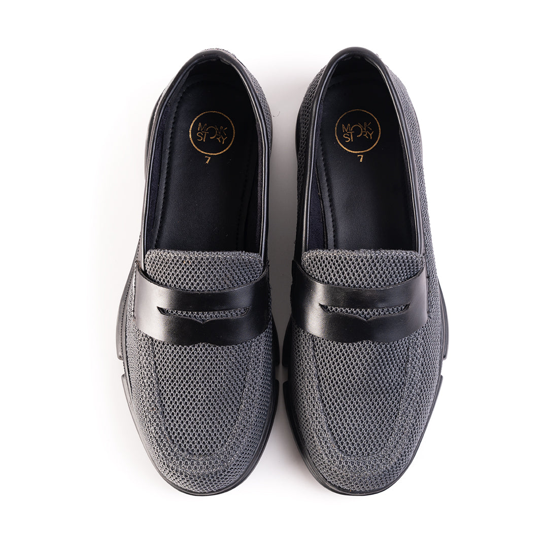 Monkstory Gravity Lift Supreme Comfort Mesh Slip-On Sneakers - Charcoal Grey & Black