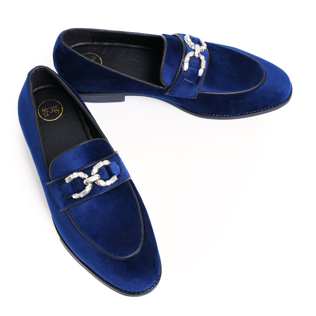 Monkstory Velvet Crystal Bit Loafers – Royal Blue