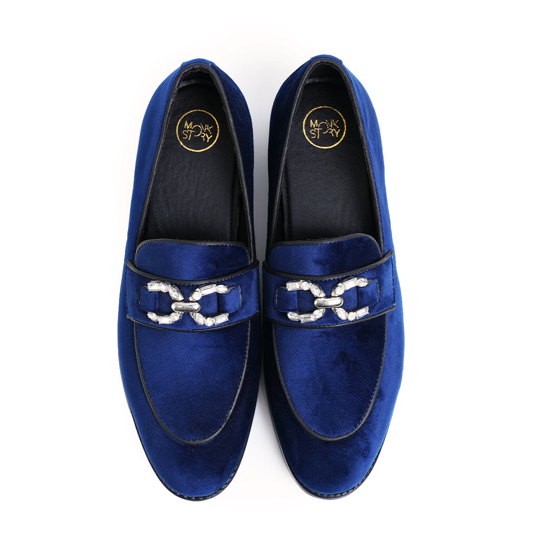 Monkstory Velvet Crystal Bit Loafers – Royal Blue