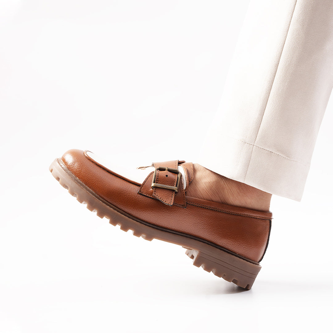 Monkstory Cosmopolitan Buckled Loafers - Tan/White