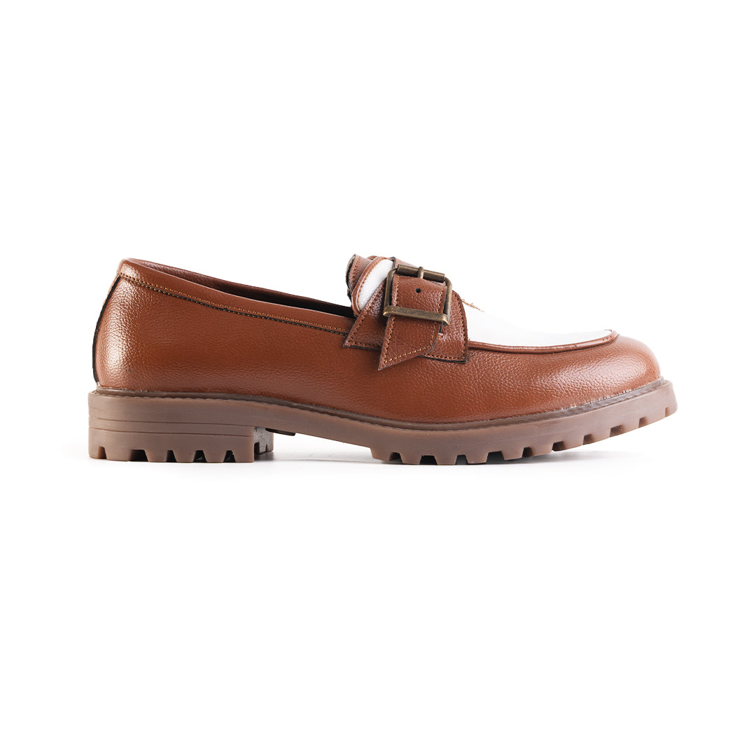 Monkstory Cosmopolitan Buckled Loafers - Tan/White