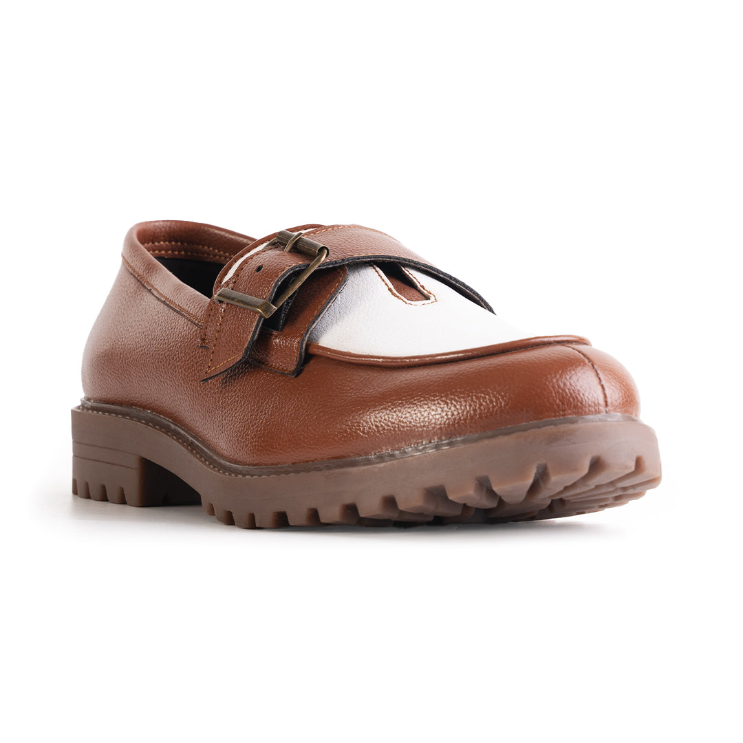 Monkstory Cosmopolitan Buckled Loafers - Tan/White