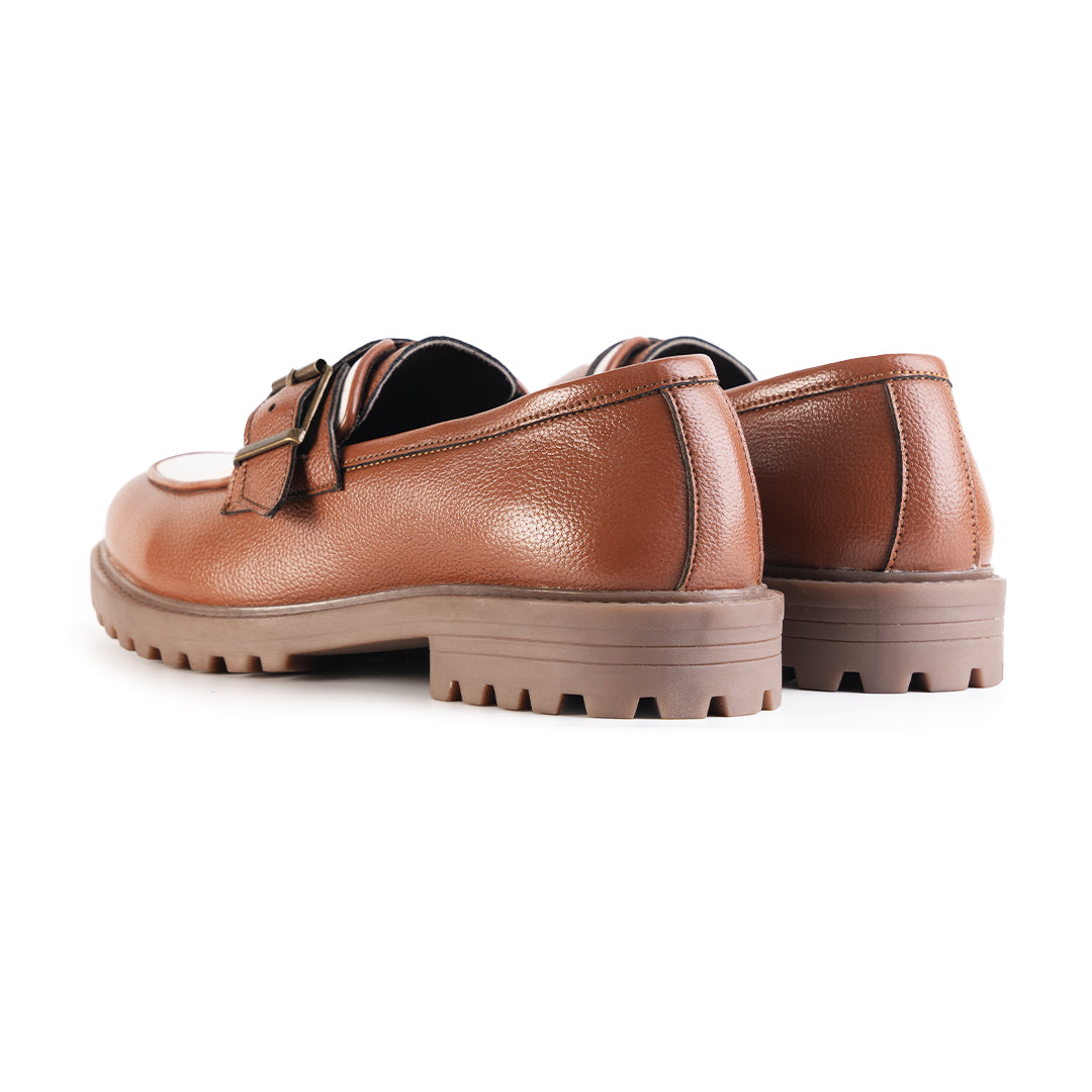 Monkstory Cosmopolitan Buckled Loafers - Tan/White