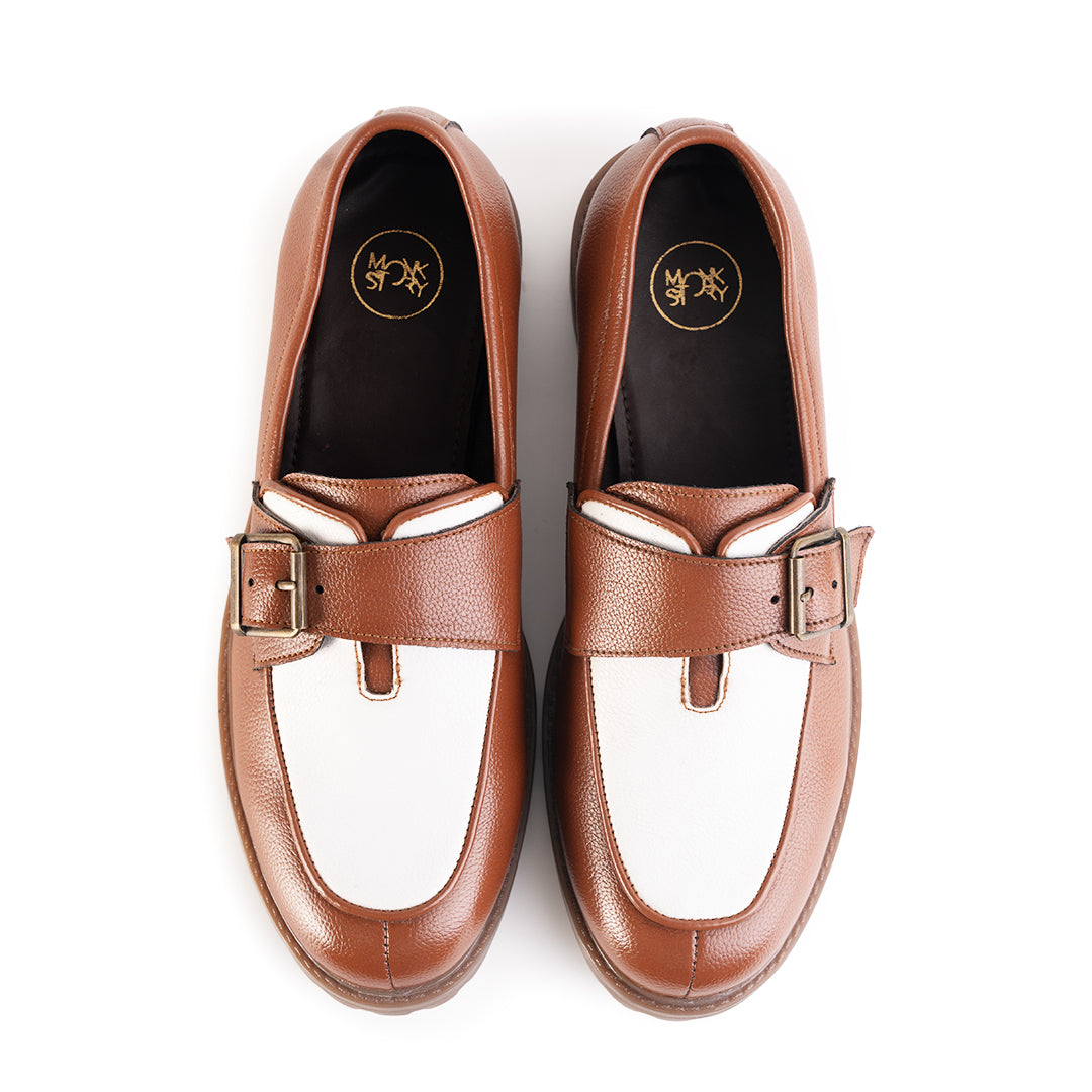 Monkstory Cosmopolitan Buckled Loafers - Tan/White