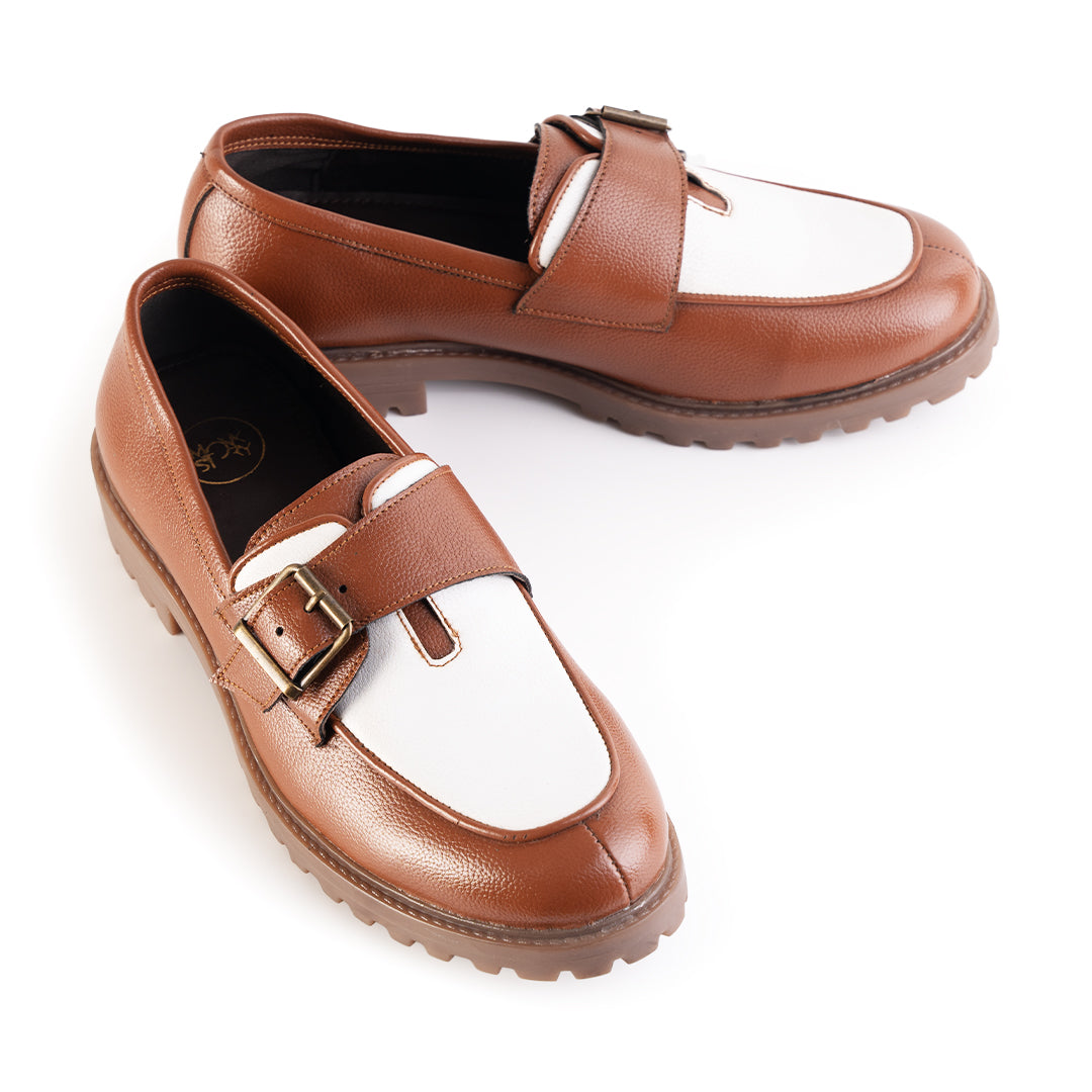 Monkstory Cosmopolitan Buckled Loafers - Tan/White
