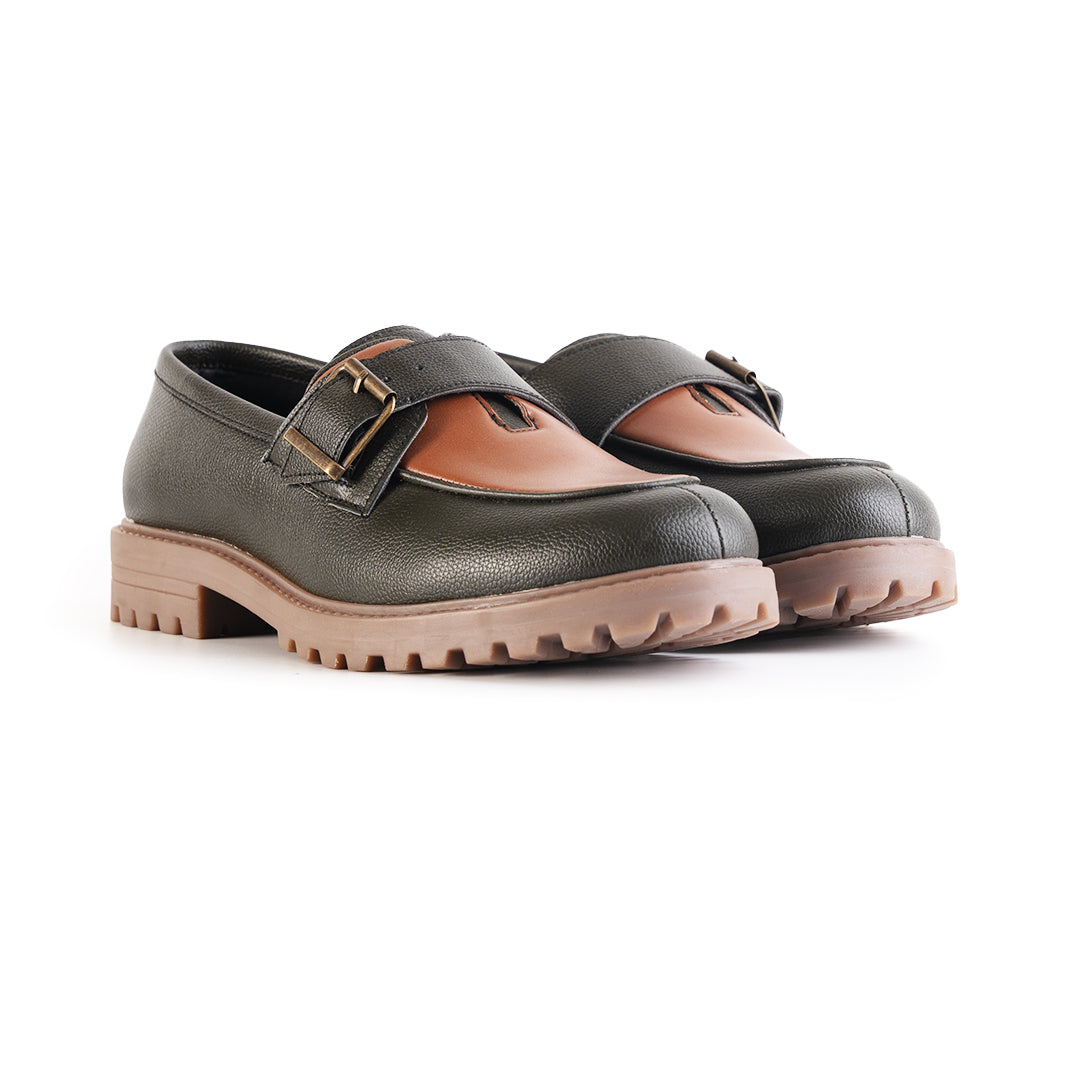 Monkstory Cosmopolitan Buckled Loafers - Olive/Tan