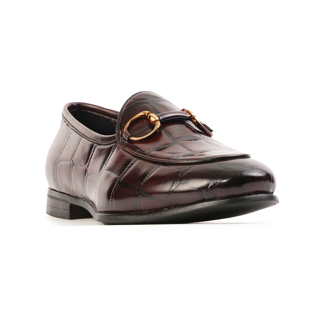 Monkstory Horsebit Smart Croc-Effect Slip-Ons – Burgundy