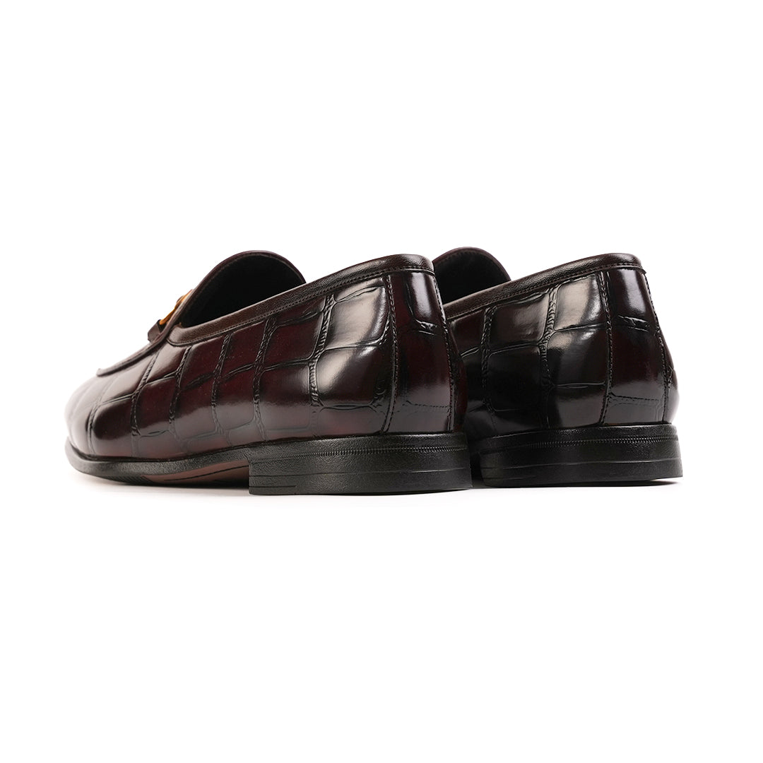 Monkstory Horsebit Smart Croc-Effect Slip-Ons – Burgundy