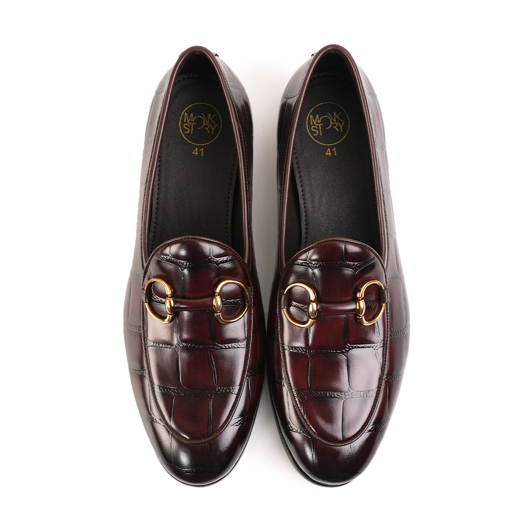 Monkstory Horsebit Smart Croc-Effect Slip-Ons – Burgundy