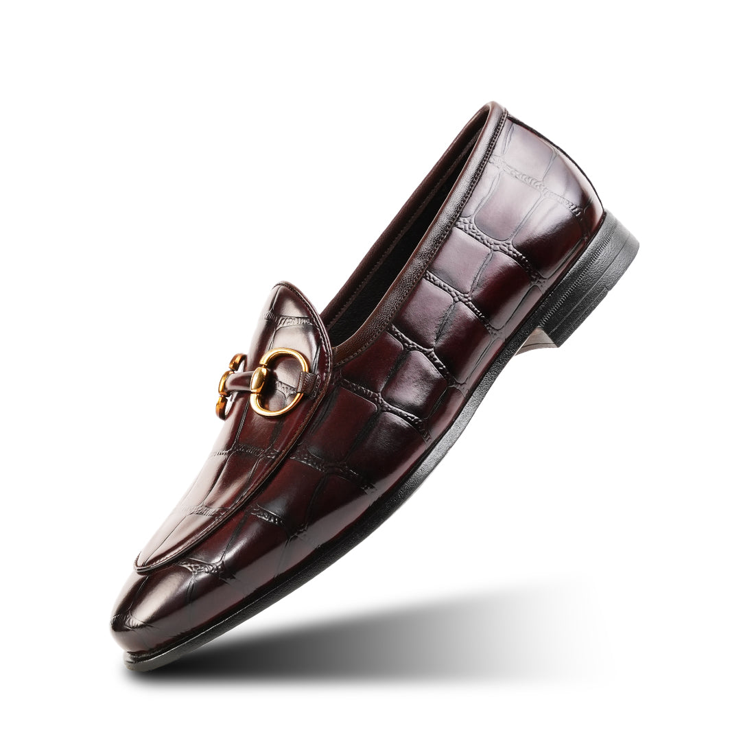 Monkstory Horsebit Smart Croc-Effect Slip-Ons – Burgundy