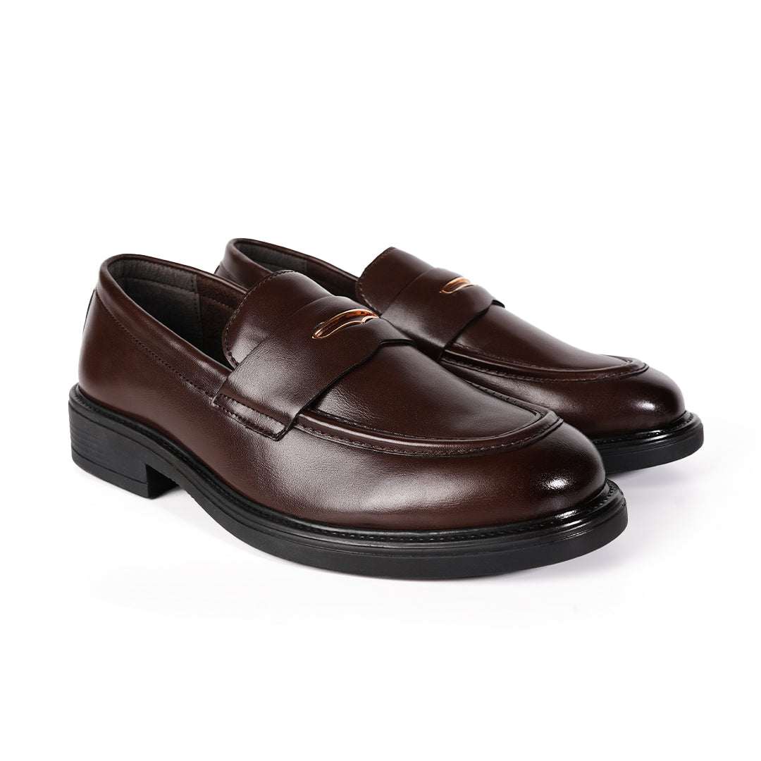 Monkstory Cosmopolitan Gold Embellished Penny Loafers - Brown