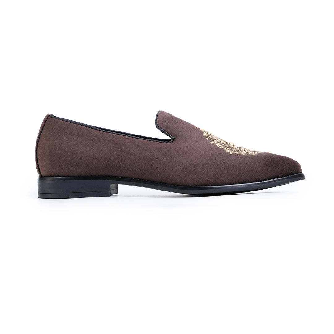 Monkstory Maharaja Zardosi Embroidered Slip-Ons – Brown