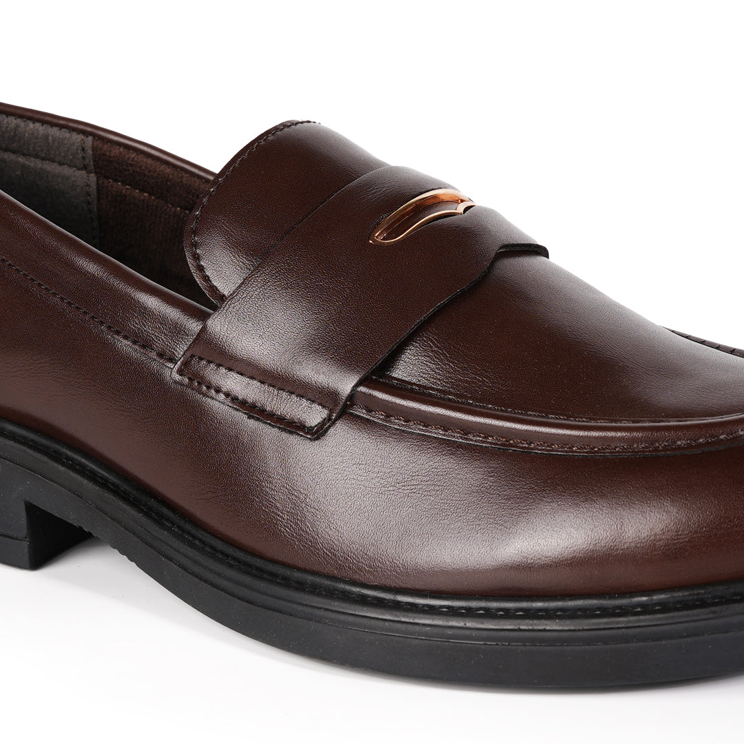 Monkstory Cosmopolitan Gold Embellished Penny Loafers - Brown