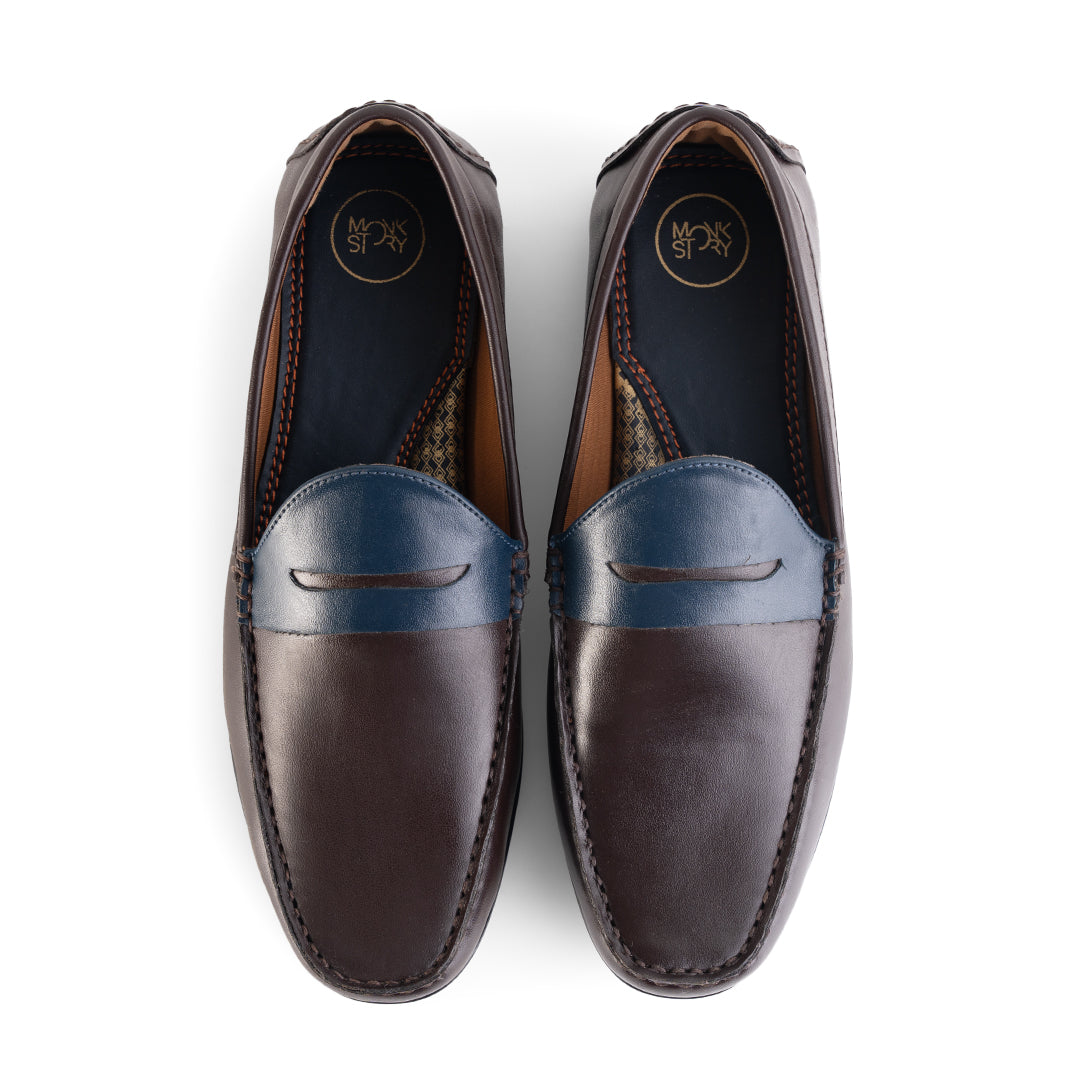 Monkstory Dual Tone Driving Loafers - Burgundy/Blue