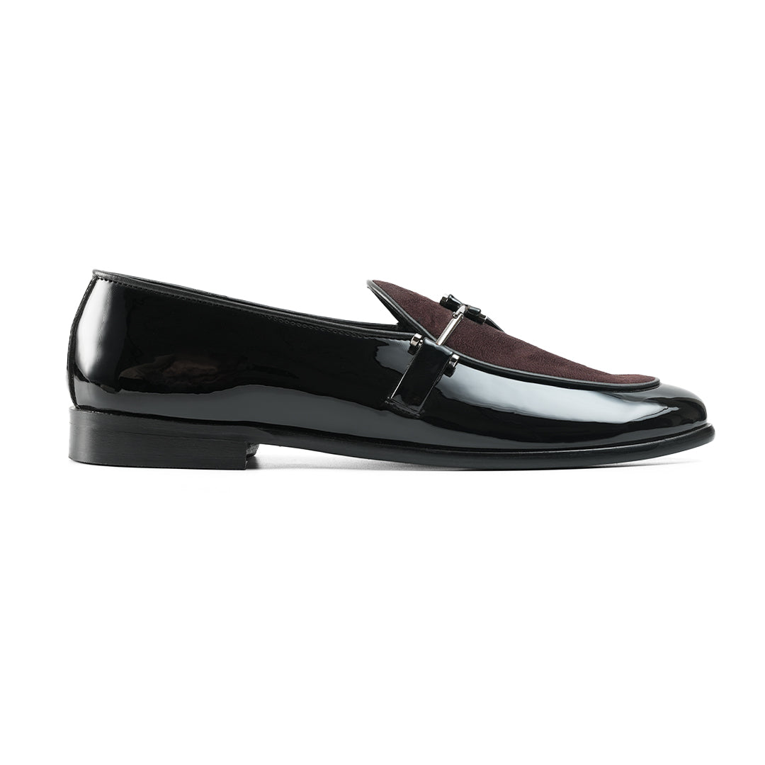 Monkstory Eclecta Glossy Side Buckle Slip Ons - Brown/Black
